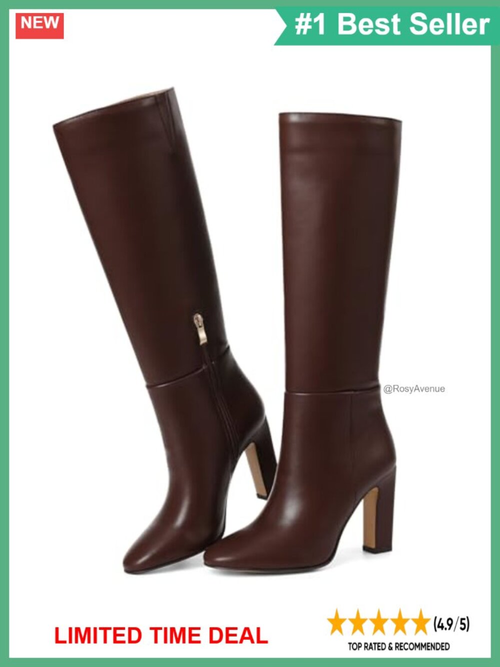 Women's Knee High Boots Round Toe Block Heel Side Zipper Tall Boot PU Leather